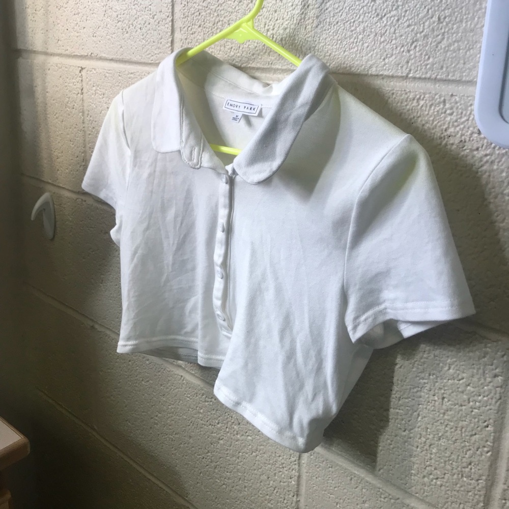 White button up school girl crop top